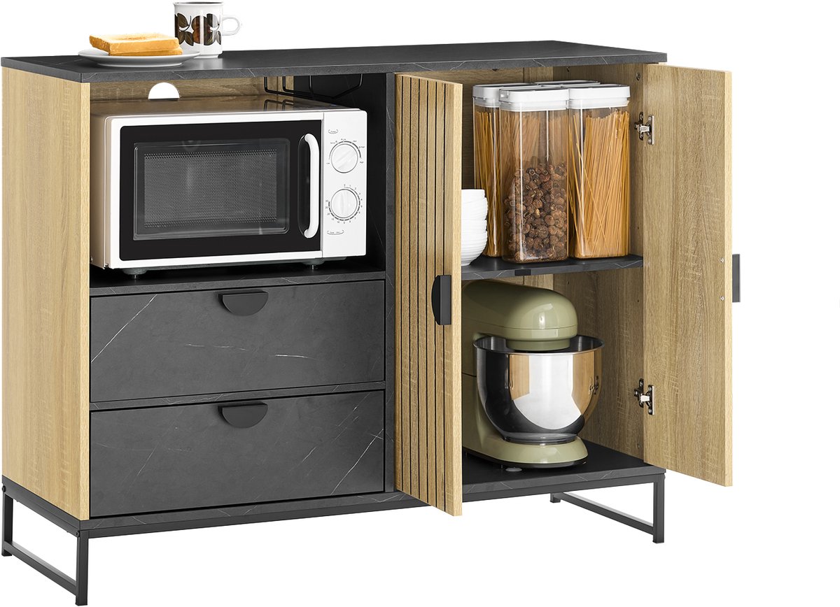 SoBuy FSB103-N Keukenkast - 107 x 40 x 85 cm - Eiken-Zwart