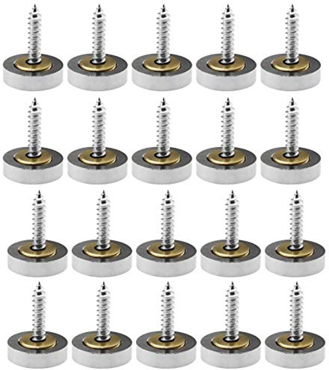 20 Sets platte spiegelnagels, schroevenringen & 10mm decoratieve covers zilver geborsteld voor spiegel tafels kasten badplaten