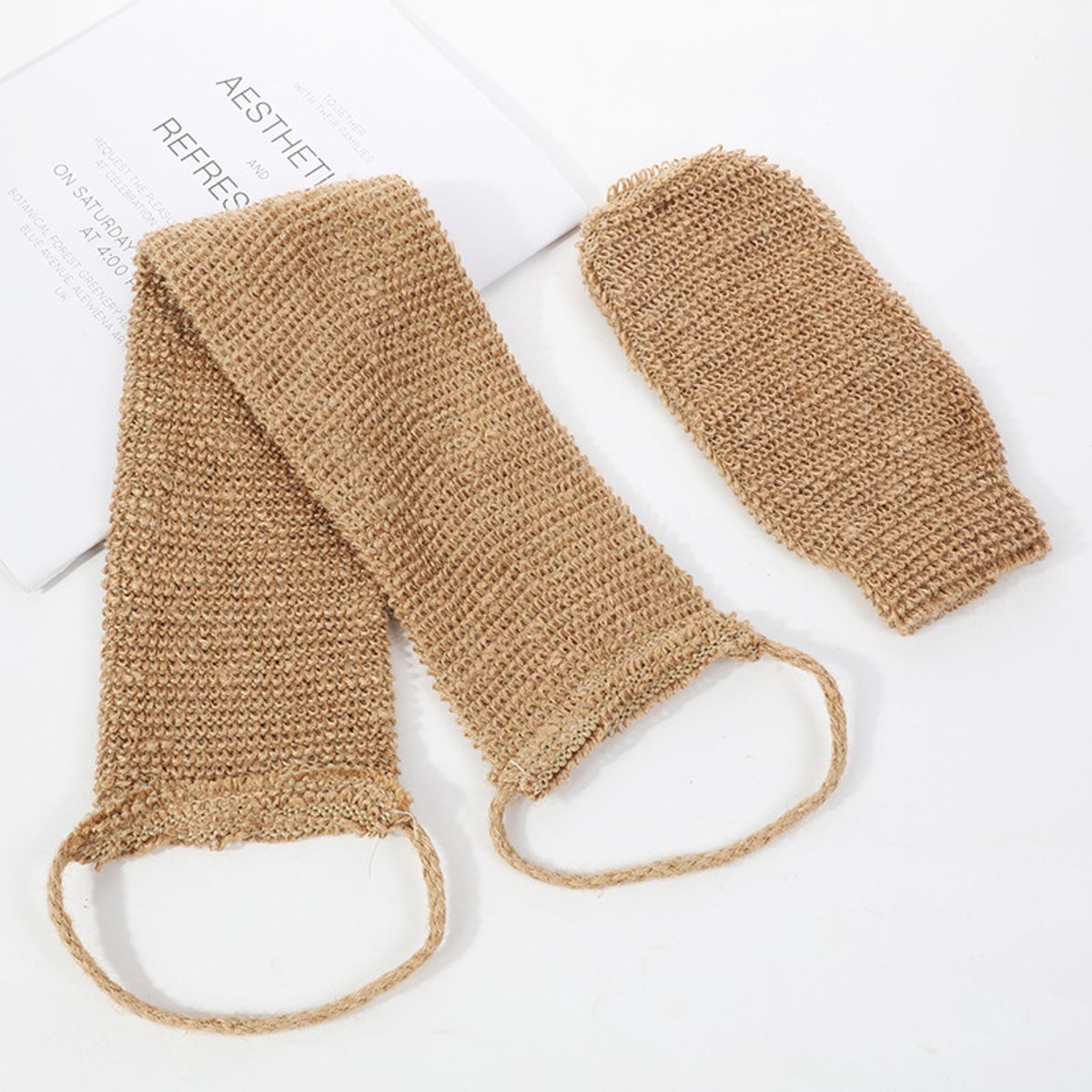 Rugscrub, Exfoliërende handschoenen van paardenhaar, Exfoliërende scrub van natuurlijke hennep, Exfoliërende reiniging van de rug voor mannen en vrouwen-badborstel rugborstel lange steel