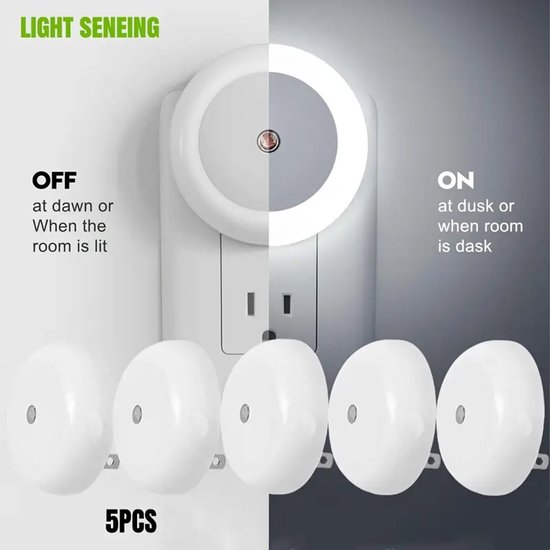 Daity[5-pack] Nachtlampje, stopcontact, automatisch detecterend, koelwit LED-nachtlampje, 0,5 W, geschikt voor slaapkamer, badkamer, gang, keuken (koelwit licht) van Merkloos — afbeelding 4