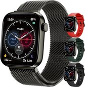 Maoo ProWatch AMOLED Smartwatch Dames en Heren - Milanese Bandje en 3 Siliconen Bandjes - Stappenteller - Hartslagmeter- Bloeddrukmeter - Slaapmonitor - Multisport - Geschikt voor Android en iOS - Gun Metal