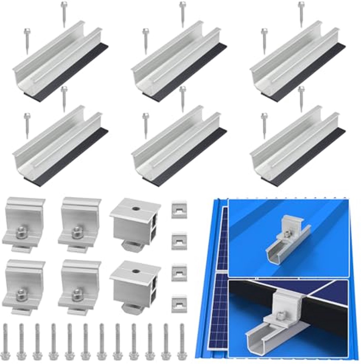 Zonnepaneelhouderset voor 2 modules - Verstelbare aluminium fotovoltaïsche houder voor plat en trapeziumdak