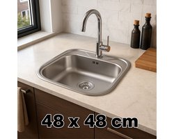 RVS Spoelbak Keuken 48x48cm – Met Sifon – Spoelbakken Keuken – met Kraangat - Wasbak Keuken met een dikte van 0,4 mm
