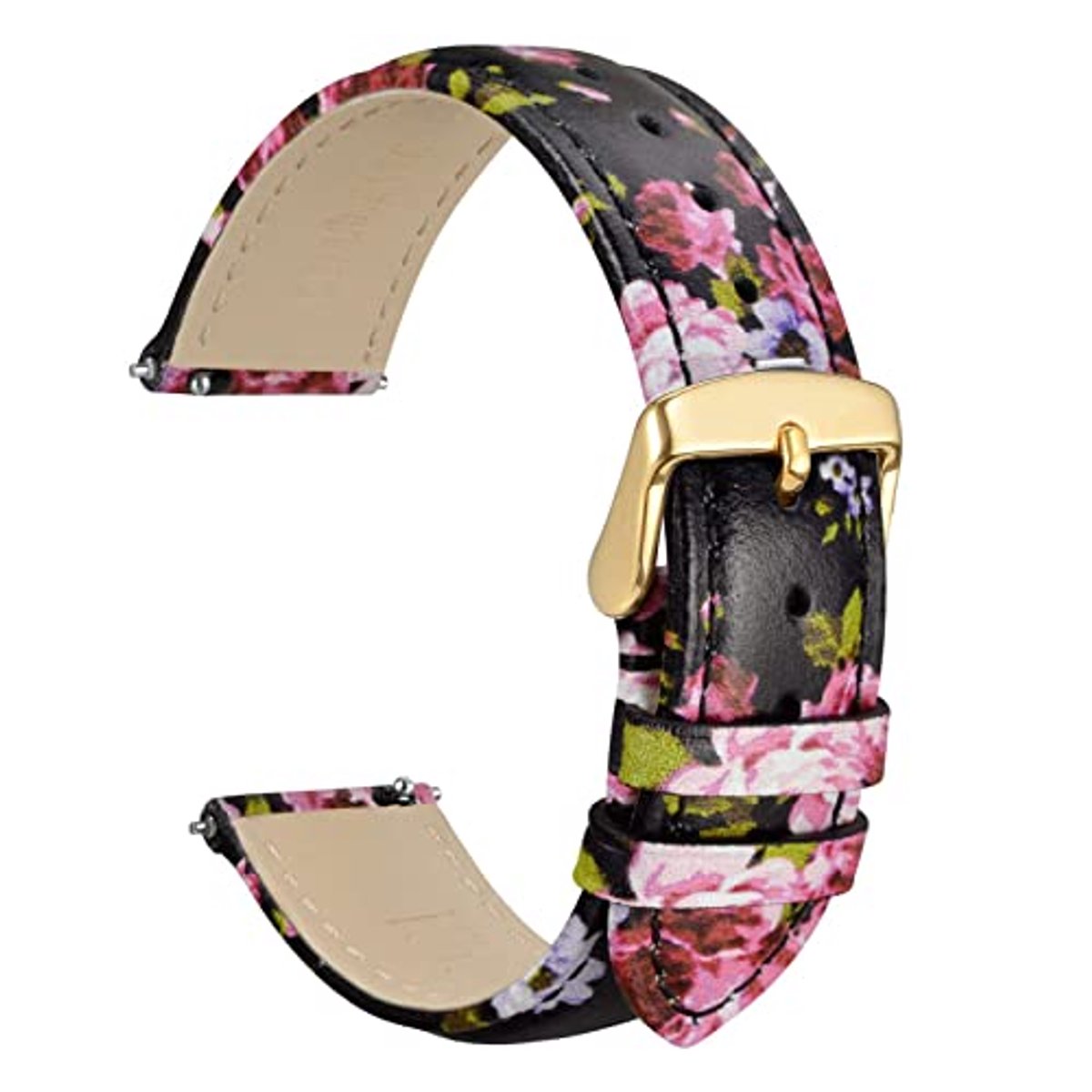 22mm Bloem Horlogeband voor Dames - Echt Leer, Snelsluiting, Gouden Gesp