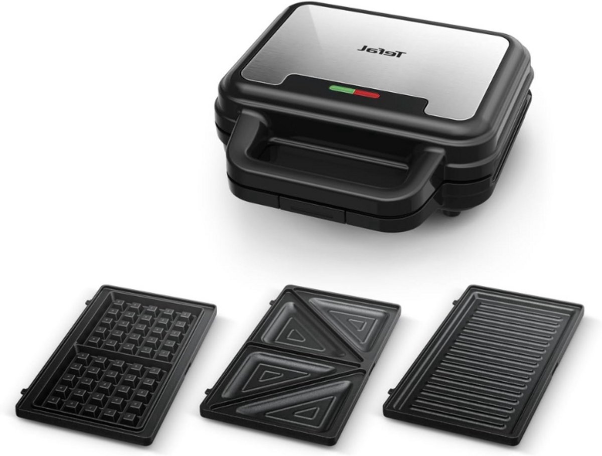 Thuys – Ultra-Compact 3– In –1 Sandwichmaker – Wafelmaker En Panini Grill – Anti-aanbaklaag – RVS / Zwart