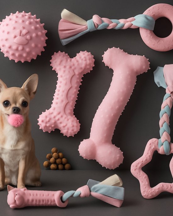 Jouets Puppy - Paquet - Ensemble de 9 pièces Rose - Set Jouets pour petits chiens - Ensemble cadeau pour Puppy - Chien Jouets - Puppy - Cadeau -