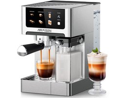 AIRMSEN-3-in-1-Espresso-Koffiezetapparaat-20 Bar-met automatische melkschuimer-1.8L waterreservoir-(1350 W + 1000 W) dubbele ketelverwarming-snel prepareren-LCD-touchscreen-roestvrij staal-kan maken-Cappuccino-Latte