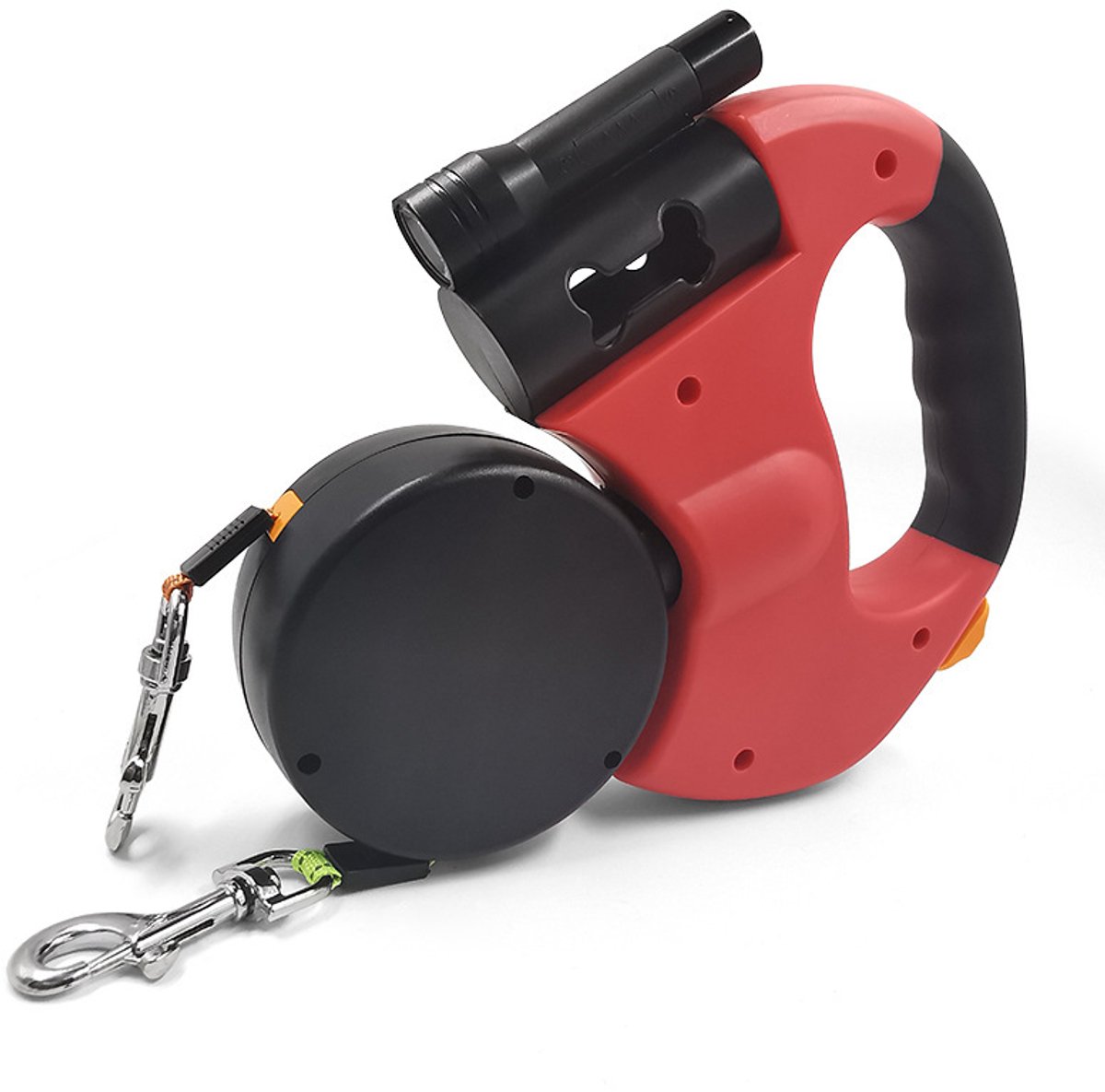 Dubbele hondenriem voor 2 honden - Flexibele, intrekbare hondenriem met LED-lampje - Hondenriem van 3 m - Intrekbare hondenriem met comfortabele ergonomische handgreep - Intrekbare riem -Rood-20.5*18.2*4.5cm