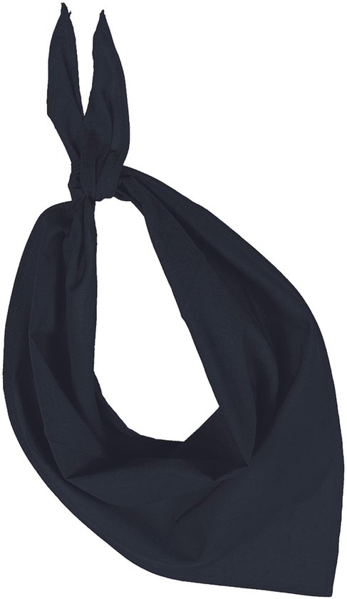 Donkerblauwe bandana met knoop aan de bovenkant.