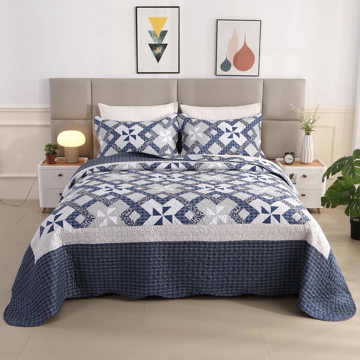 Azomor® Blauwe microvezel bedsprei set met kussenslopen voor tweepersoonsbed