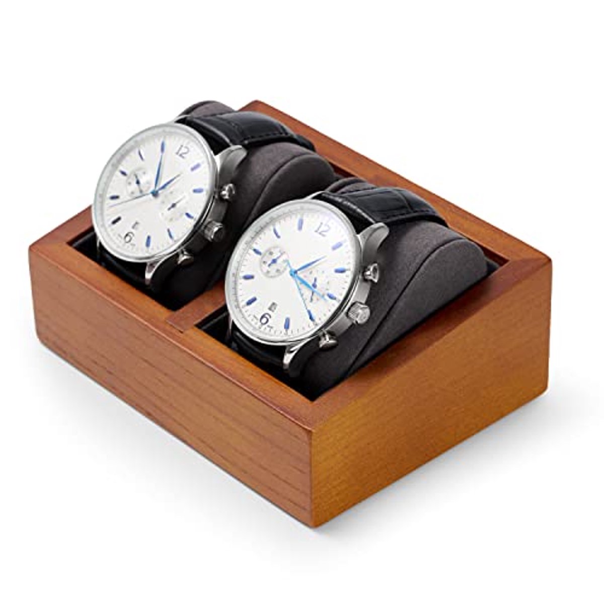 Massief houten horlogedoos met kussen - Stijlvolle opbergdoos voor horloges en sieraden (13 x 9,8 x 4,5 cm, donkergrijs)