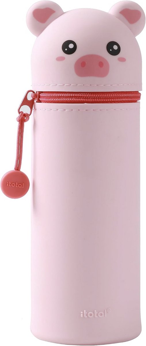 iTotal Pencil Case Silicone "PIGGY" 6x6x21cm 150 gr Zachte siliconen etui voor school, uitbreidbaar met gecontourde vorm
