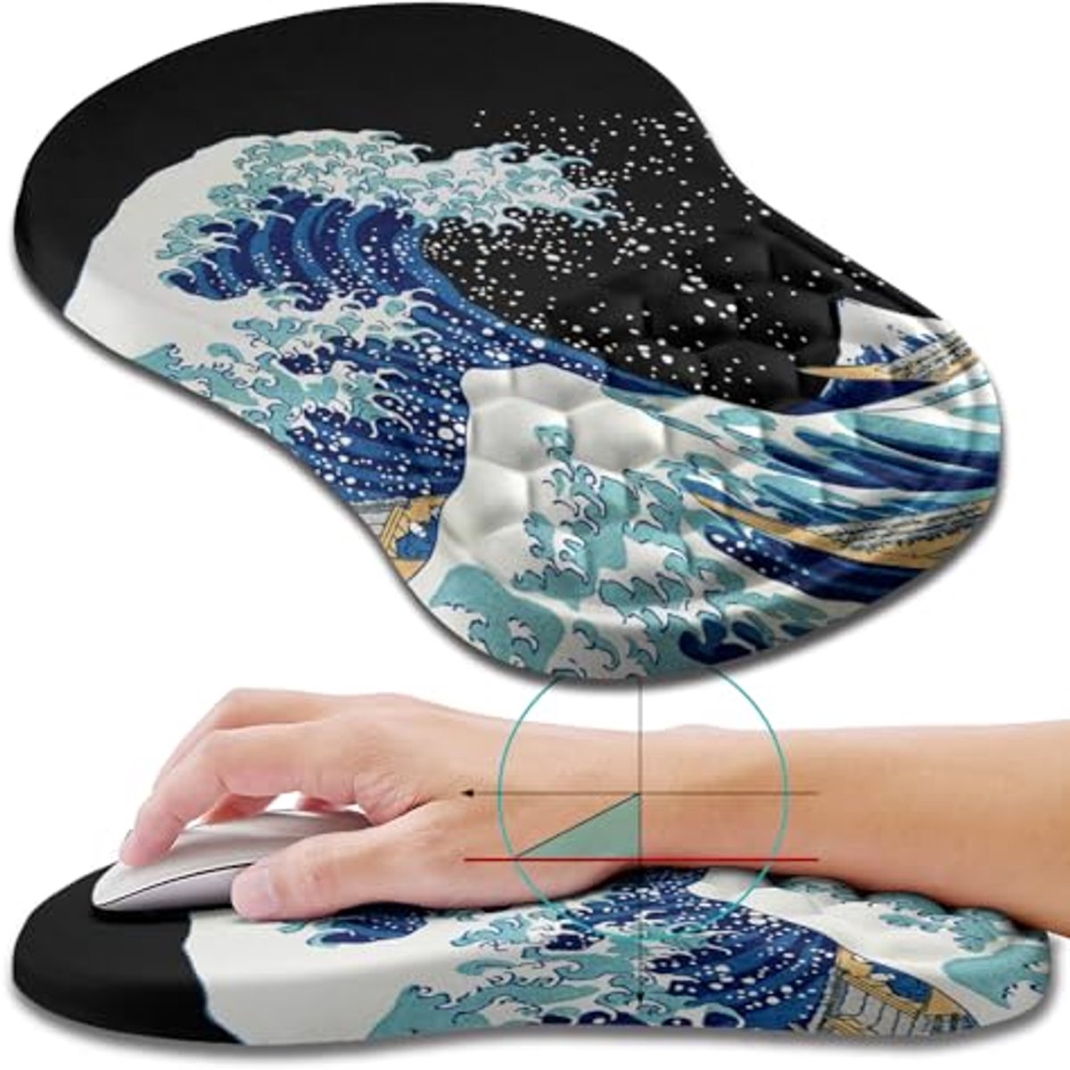 Ergonomische Muismat met Polssteun voor Carpaal Tunnel Syndroom - Pijnverlichting met Geïntegreerd Geheugenfoam en Massagefunctie (30x20cm)