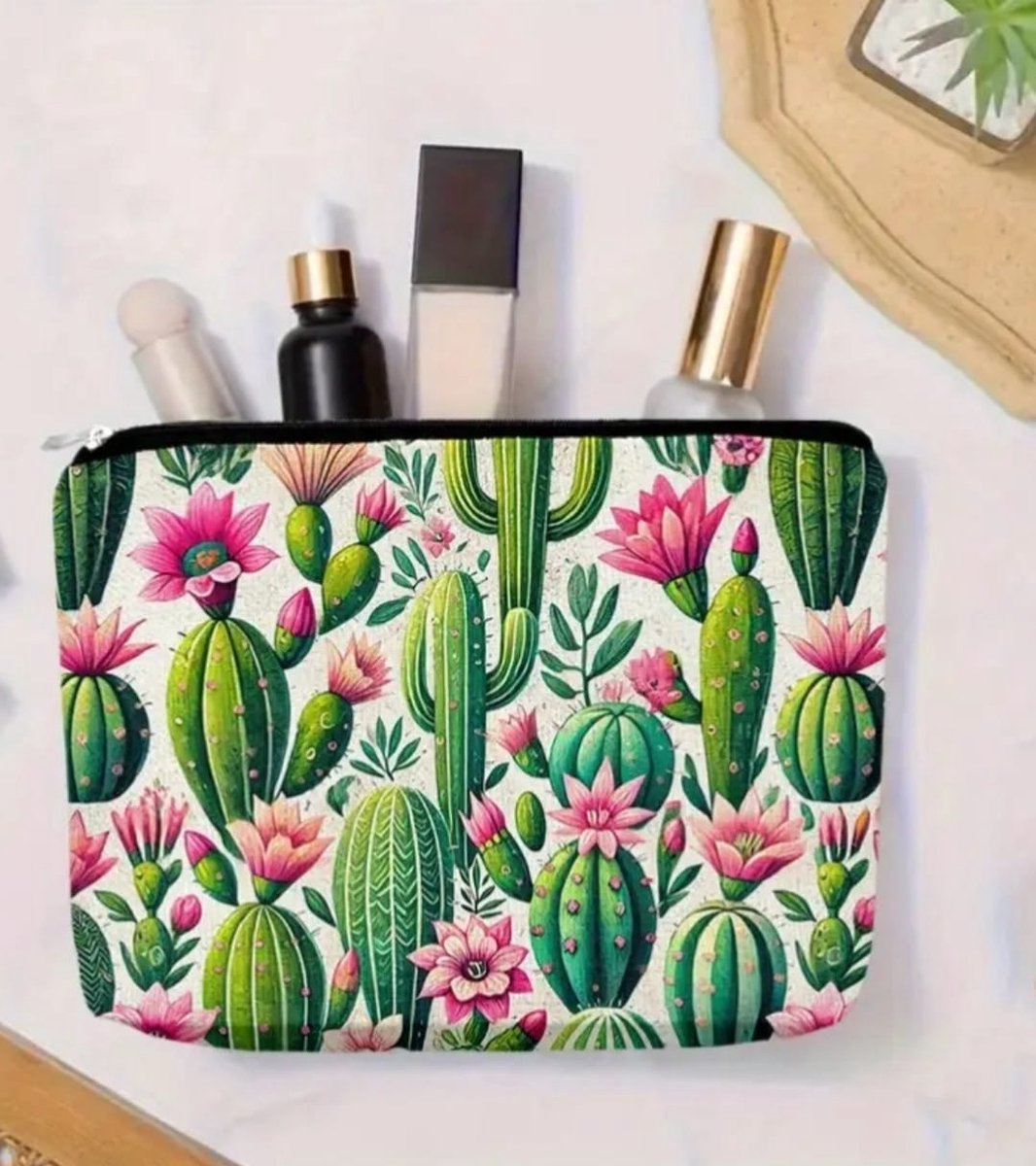Minis Gifts Katoenen Make-up Tas Kaktus Bloem Design Dubbelzijdige Print Reisetui Cosmetica Tas Cadeau Verjaardag Moederdag Kerst Valentijnsdag