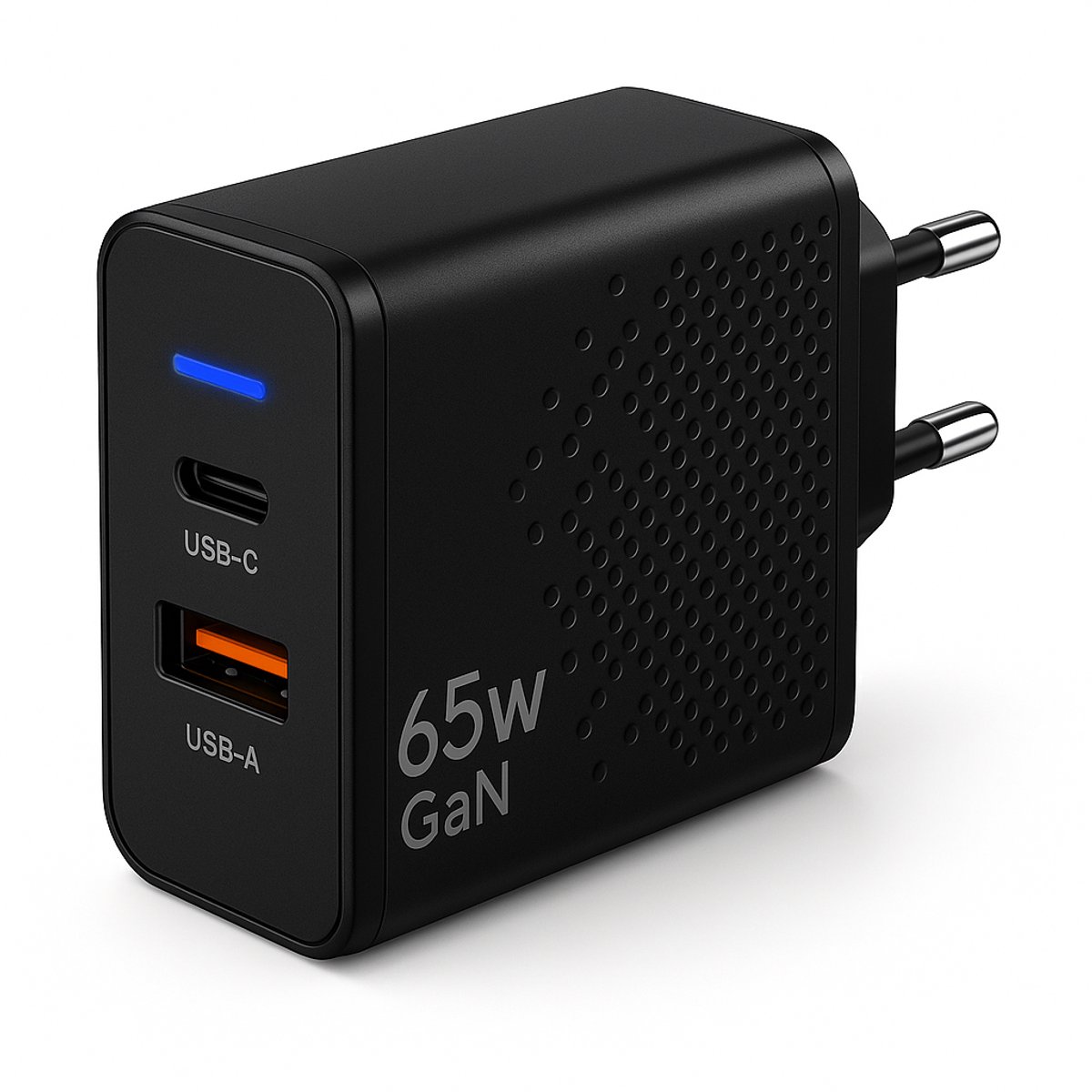 Gmedia USB-C Oplader 65W – 2-Poorts Snellader met USB-C PD & USB-A QC 3.0 – Krachtige Universele Adapter voor Telefoon, Tablet & Laptop - Zwart