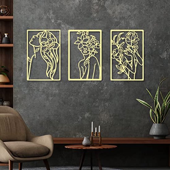 DUOOLN 4 Stück Metall Bergblick Wanddekoration,Schwarze Linie Malerei Wandbehang,Abstraktes Minimalistisches Rustikales Natürliches Haus Wandschild Garten Home Decor Skulptur