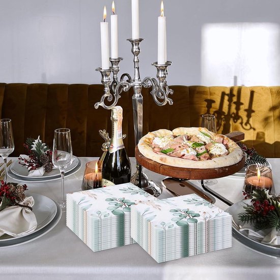 Tafeldecoratie 40 stuks servetten 70 verjaardag, eucalyptus goud groen, geschenken voor vrouw en man
