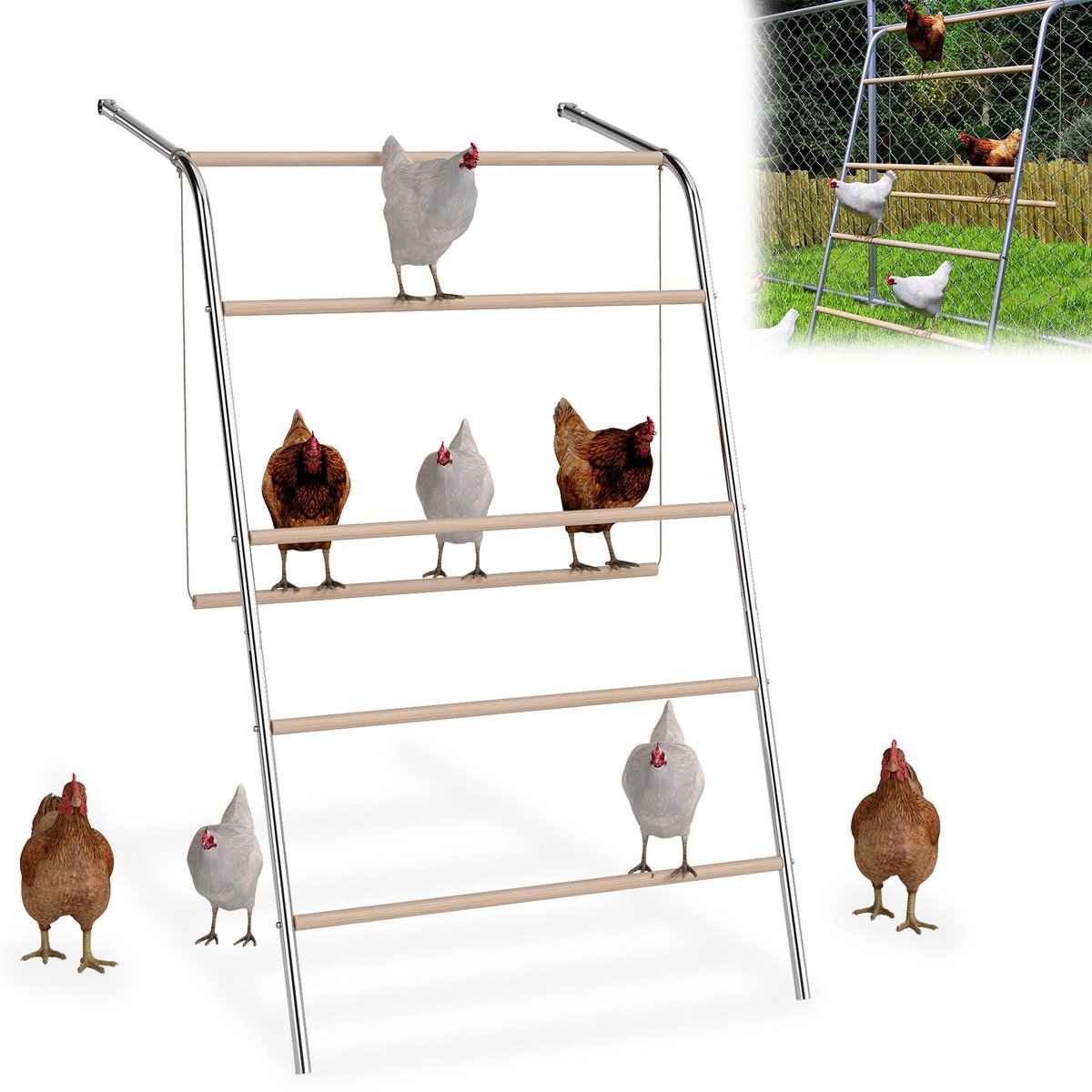 Froadp Houten Kuiken Speelplaats Met Schommel 136x105cm Kuiken Leier, Sitzstangen En Kuikenstaaf, Accessoires Voor Boerderijkuikens En Kooien