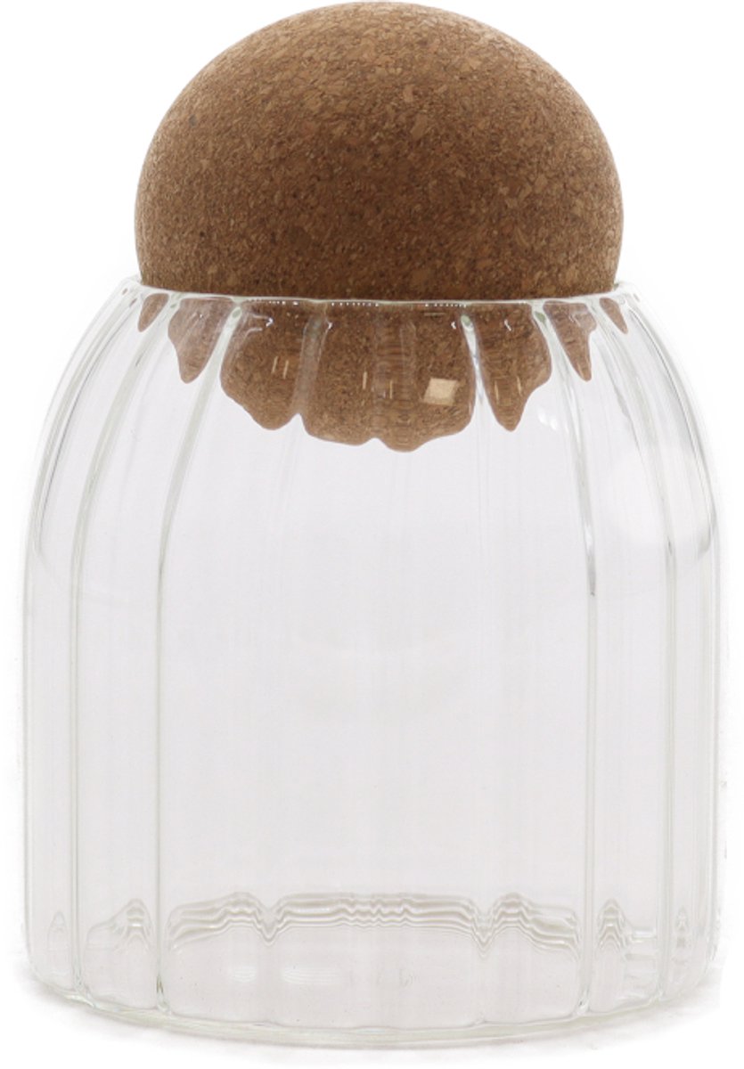 Cottage Kurkballetje Glazen Pot - Geribbeld - 10cm