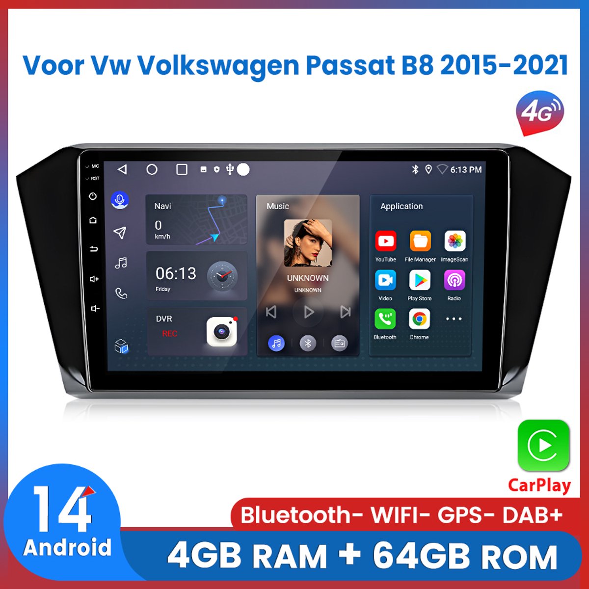 Awesafe 8-Core 4+64GB Autoradio Geschikt Voor Vw Volkswagen Passat B8 2015 t/m 2021 - Draadloze Carplay Android Auto - Touchscreen - GPS Navigatie 4G WiFi Mirror Link FM RDS 32EQ DSP SWC - Bluetooth Radio - 2016 2017 2018 2019 2020