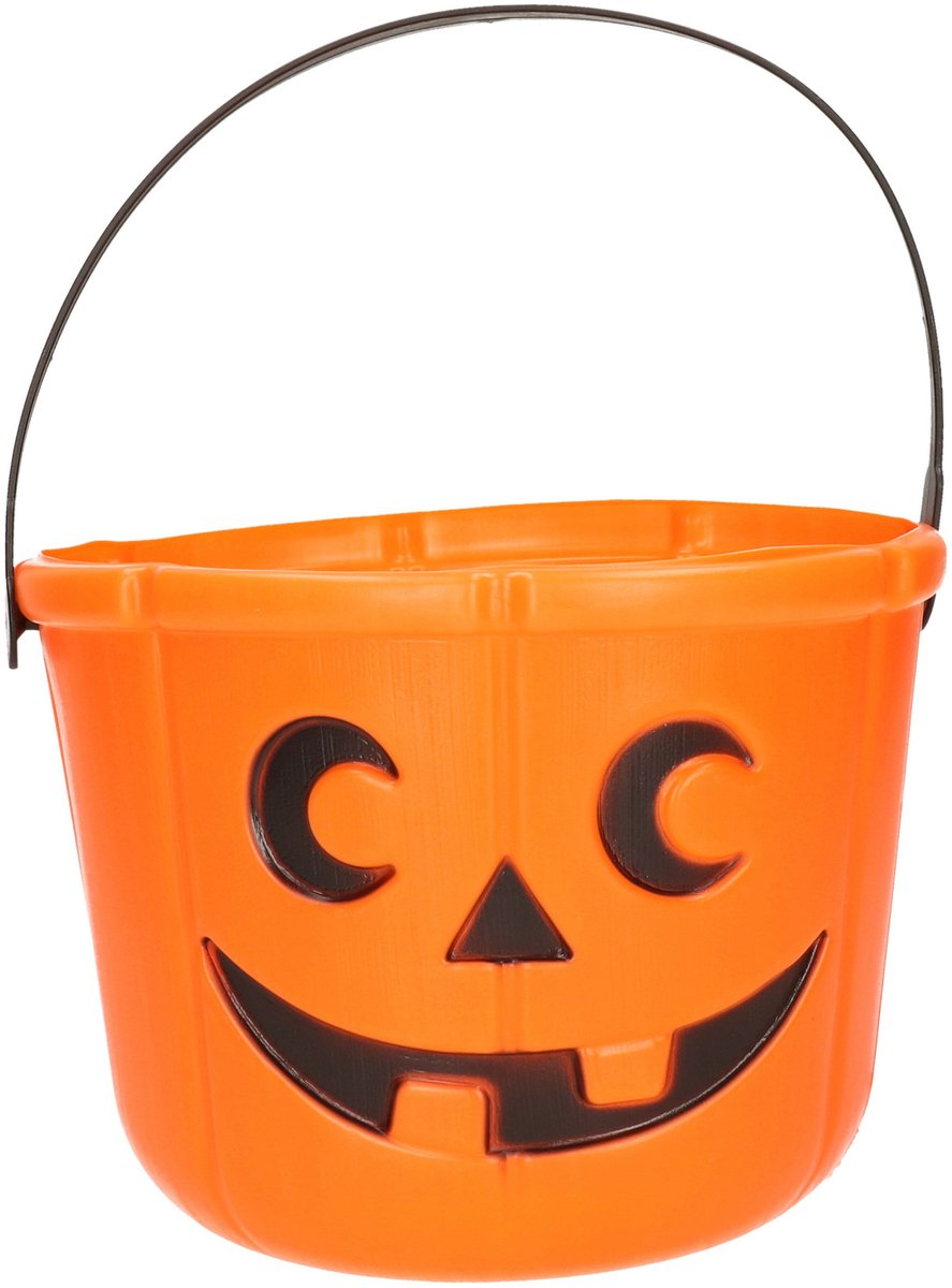 Kruger & Gregoriades Halloween thema snoep emmer tasje - oranje - pompoen met gezicht - 12 cm - plastic