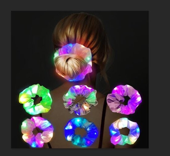 Sander Shop Led-Oplichtende Elastische Haarbanden, 6 Stuks Lichtgevende Haarelastiekjes, 3 Kleuren Lichtmodi Led-Scrunchies, Oplichtende Haarscrunchies Voor Kerstmis Rave Glow Party
