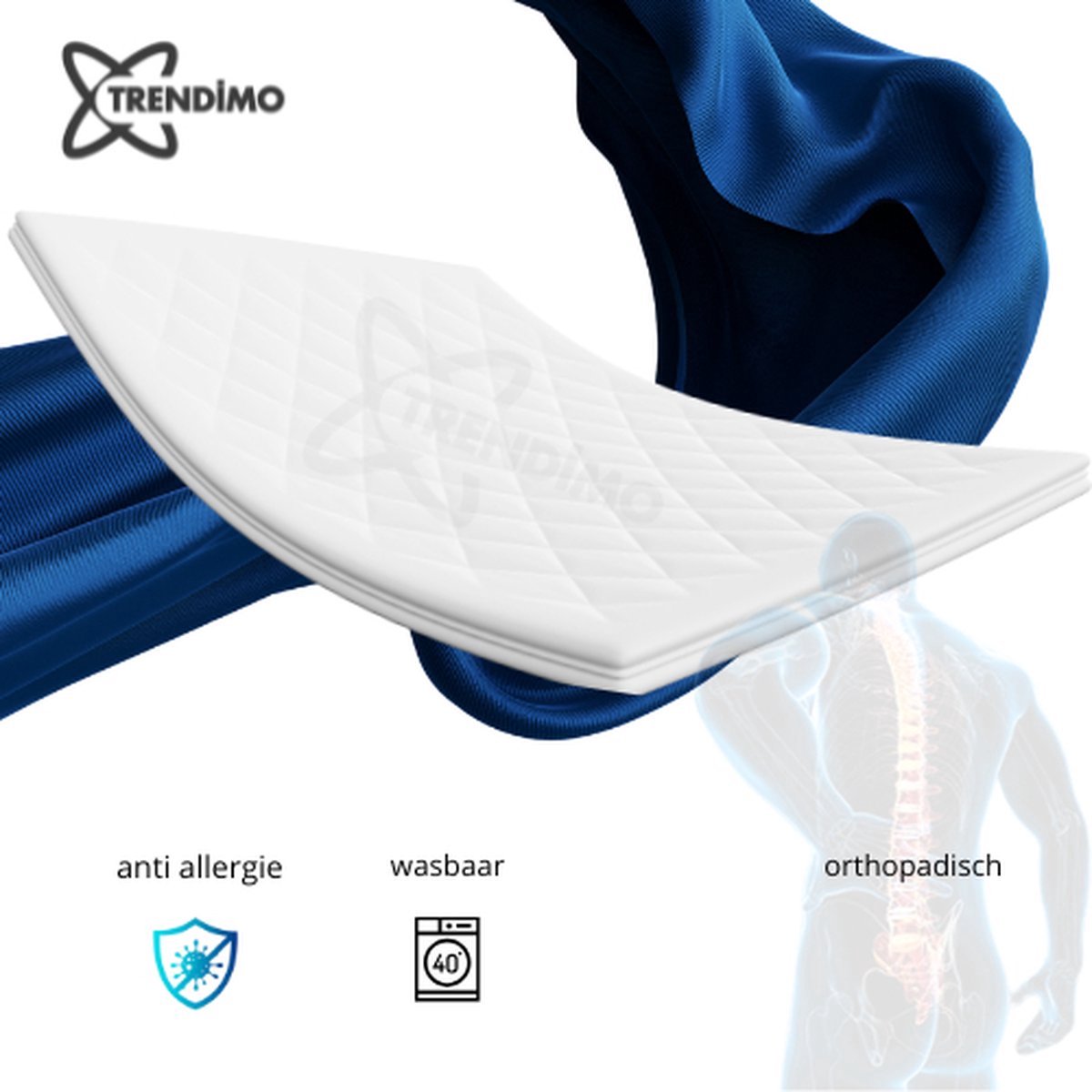 TRENDIMO Topdek Matras Topper Deluxe- Bamboe Hybrid Topper 12cm dik - 140x200 Topdekmatras Orthopedisch