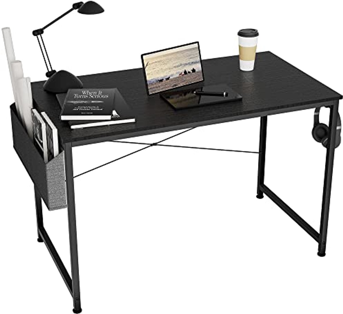 Modern Kantoorbureau voor Laptop - Praktisch Bureau met Opbergtas en Hooftelefoonhaak