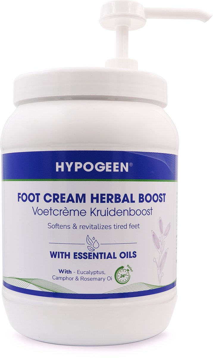 Hypogeen Voetcrème Kruidenboost - 1500ml Pompflacon - Hypoallergene & Hydraterende Voetverzorging - Met Lavendel, Dennennaald & Eucalyptus - Mild voor Gevoelige Voeten - PH-neutraal