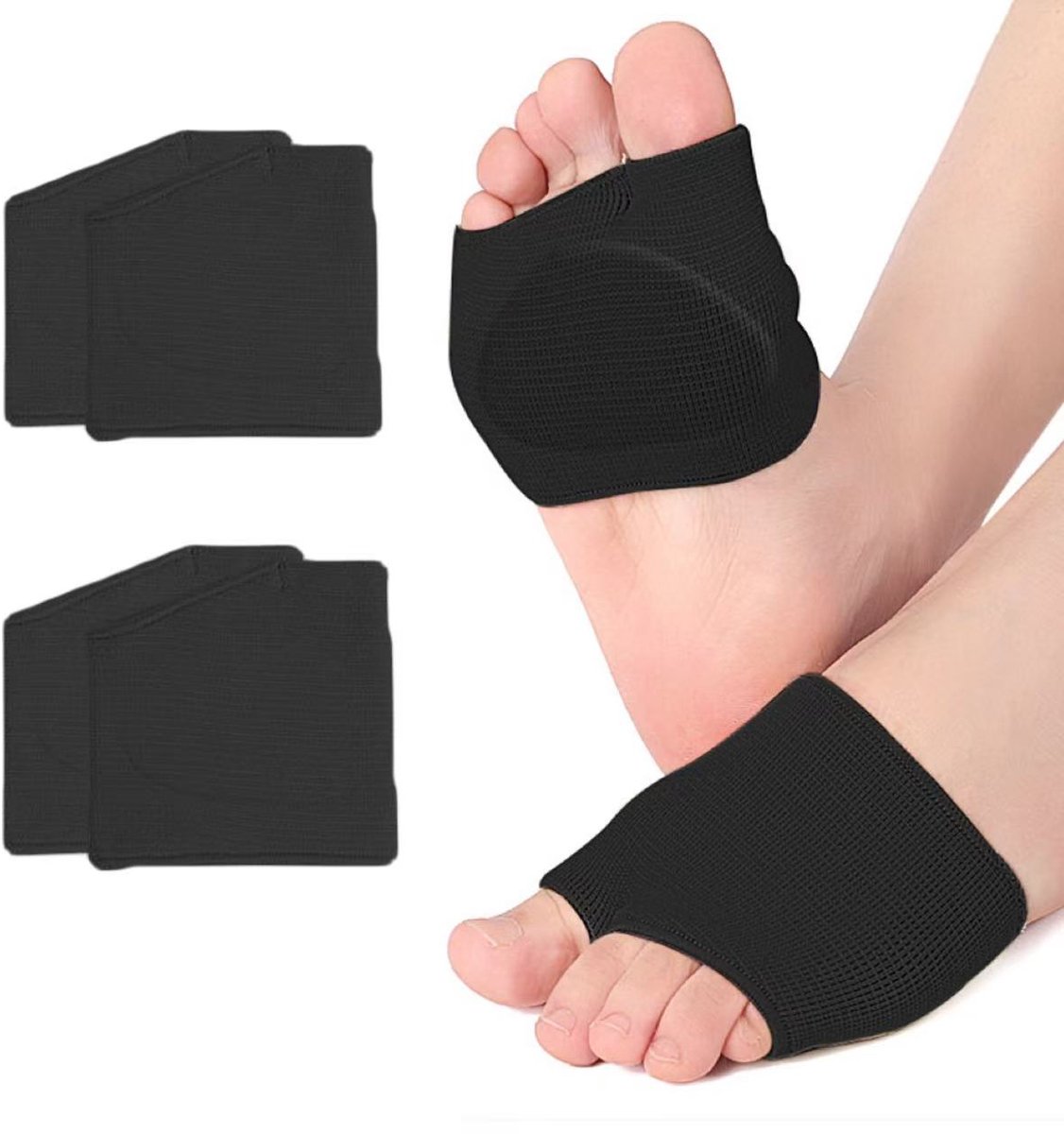 Daity Middenvoetsbeenkussentjes voor mannen en vrouwen - Middenvoetsbeenkussentjes voor sesamoiditis - metatarsalgie - 2 paar stoffen hoezen met gel-inzetstukken (klein - zwart)