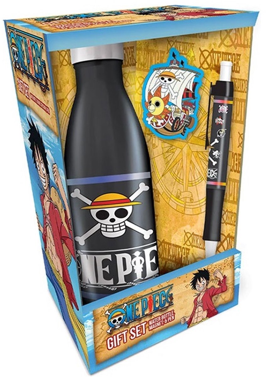 One Piece - "Emblem Flag" Metalen Waterfles + Magneet + Pen Geschenkset
