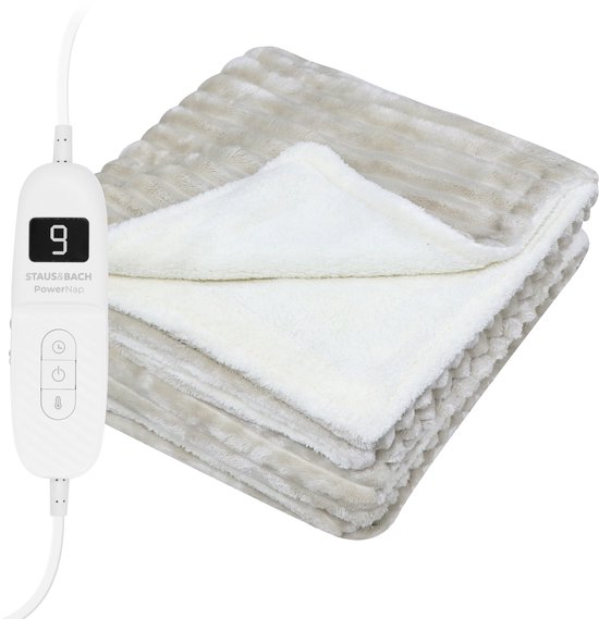 STAUS&BACH Elektrische deken 3XL - 2 persoons bovendeken - Dubbelzijdig Fleece Sherpa Warmtedeken - Beige - 180x160 cm PowerNap