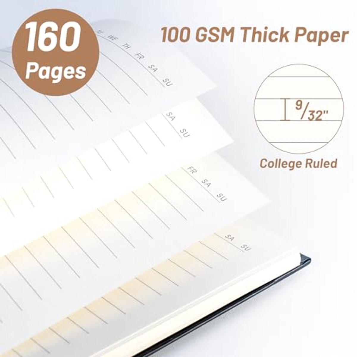 College notitieboek A5 - Hardcover spiraalvormig gelijnd met 160 pagina's - Perfect voor werk, school en notities