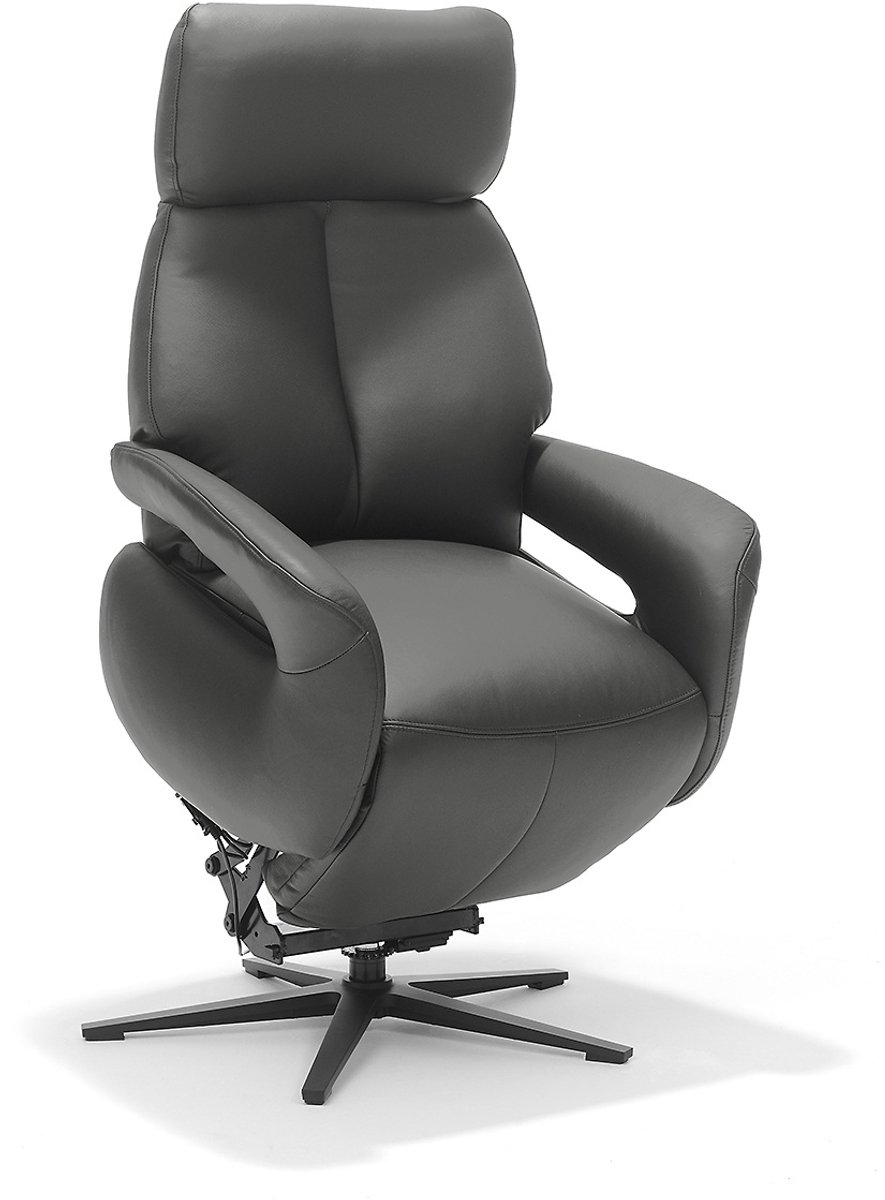 Relaxfauteuil Milo – Echt leer – Sta-op stoel - Elektrisch Verstelbaar – Met accu – 2 Motoren – 360° Draaibaar – Antraciet – foto 4