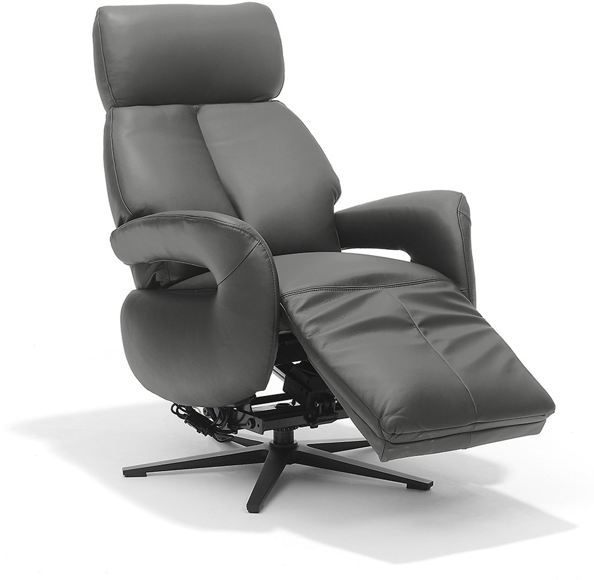 Relaxfauteuil Milo – Echt leer – Sta-op stoel - Elektrisch Verstelbaar – Met accu – 2 Motoren – 360° Draaibaar – Antraciet – foto 3
