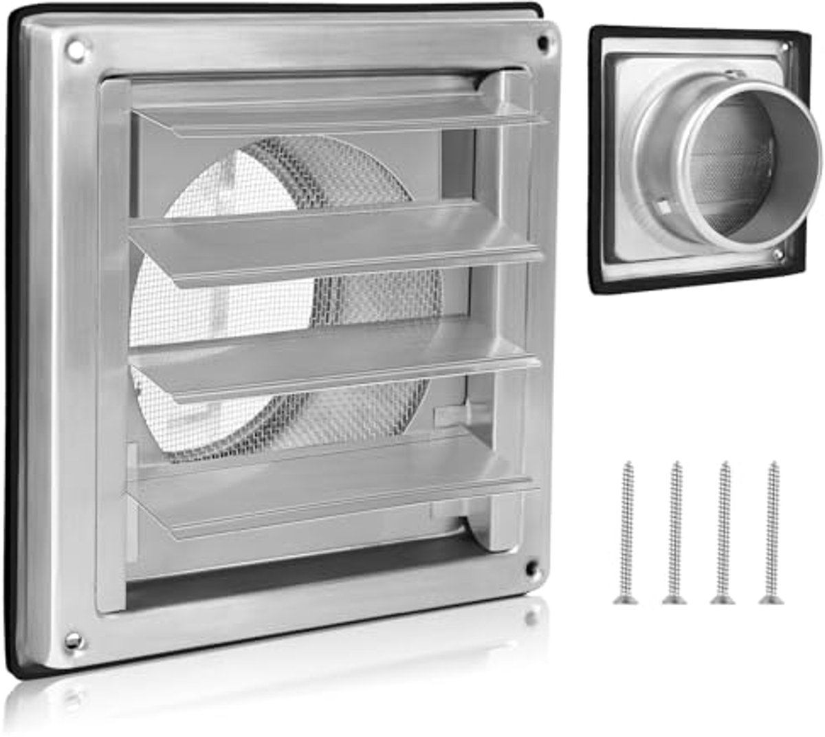 Ventilatierooster 125 mm met Insectengaas en Terugslagklep van Roestvrij Staal