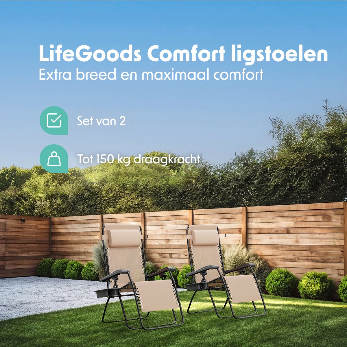 LifeGoods Opvouwbare Tuinstoelen - 2 Stuks - Beige thumbnail 2