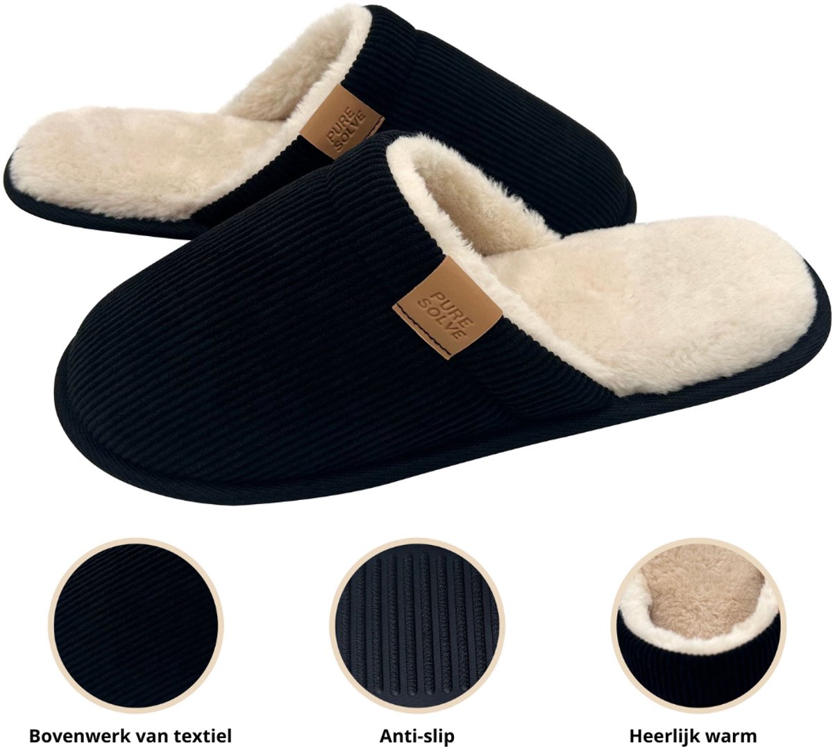 Pantoffel heren - sloffen heren - 42/43 - zwart - anti-slip