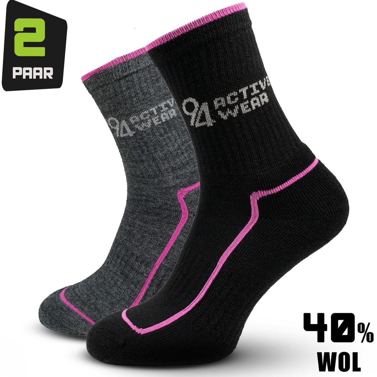 Premium Thermosokken Dames Merino Wol 2-paar Wollen Sokken Warme Sokken 40% Merino Wol – 94Activewear Zwart