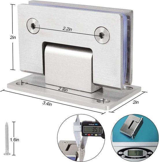 Dubbele Verpakking 90 Graden Douchedeur Scharnier, Heavy-duty Frameloze