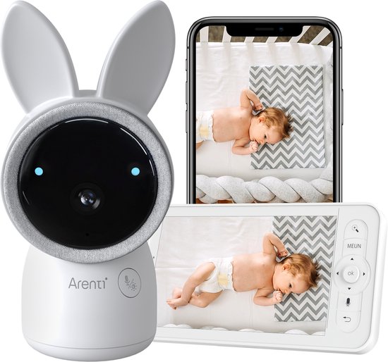 Arenti AINanny 4MP - Baby Monitor - Wifi Babyfoon met 5 inch scherm - Ultra HD 2K Resolutie - Slaapliedjes - Alexa & Google - Dual Band Wifi