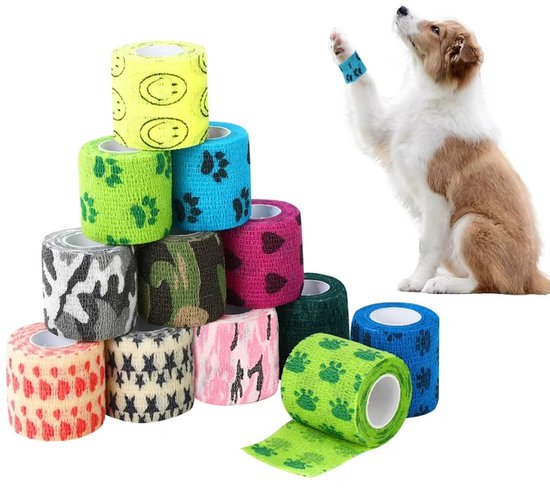 Foto: Zelfklevende verbanden 12 rollen 5 cm x 4 5 m zelfklevende dierenverbanden honden en kattenverbanden paardenverbanden zelfklevende verbanden huisdierverbanden zelfklevende elastische verbanden zonder woven ademend