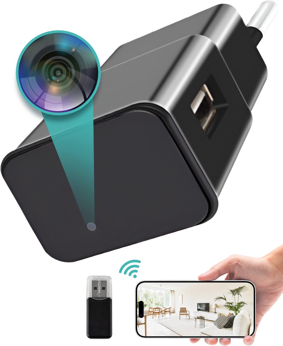 BP® Spy Camera Adapter met WiFi V2 - Verborgen Camera - Mini Camera - Afluisterapparatuur - Spionage Camera - Werkt met App - FULL HD 1080P- Nederlandse Handleiding