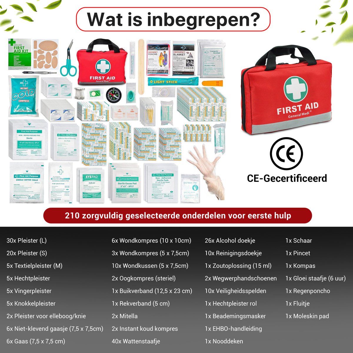 General Medi Verbanddoos Auto 210-delig - EHBO Kit met Nooddeken - Waterdichte Tas voor Auto en Thuis – foto 5