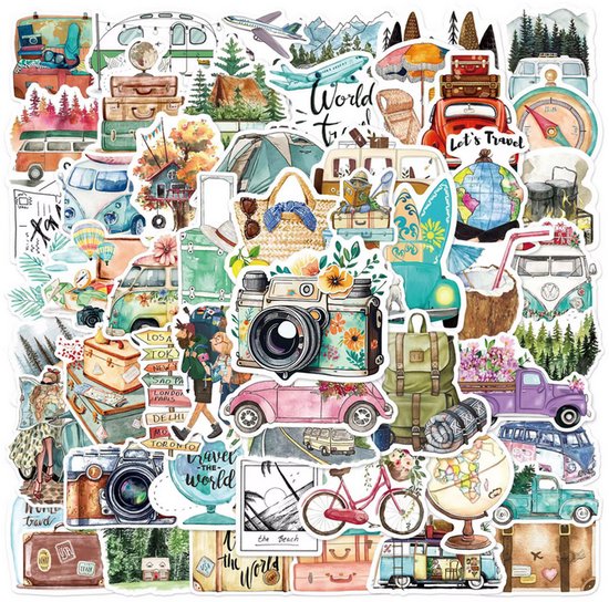 Bullet Journal Stickers – 50 stickers – Outdoor Travel Scenery – Reis & Vakantie – Waterproof PVC – Planner, Scrapbook & Bujo – Cadeaus onder €10