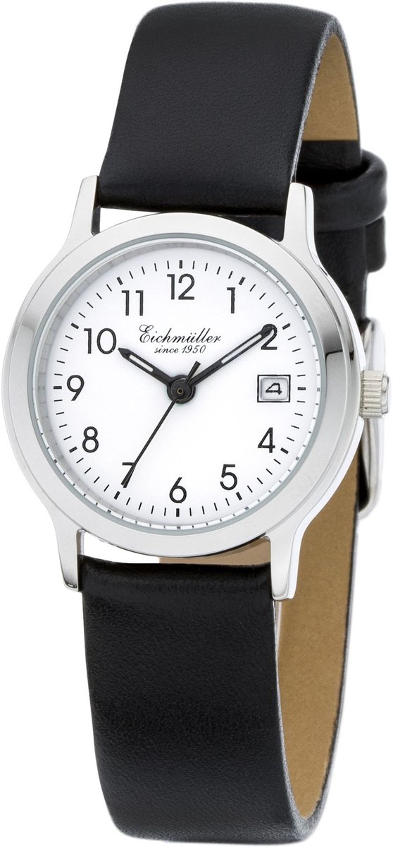 Eichmüller Klassiek Dameshorloge met Datum - Edelstaal - Zwarte Horlogeband - Witte Wijzerplaat - Quartz Uurwerk - 26 mm