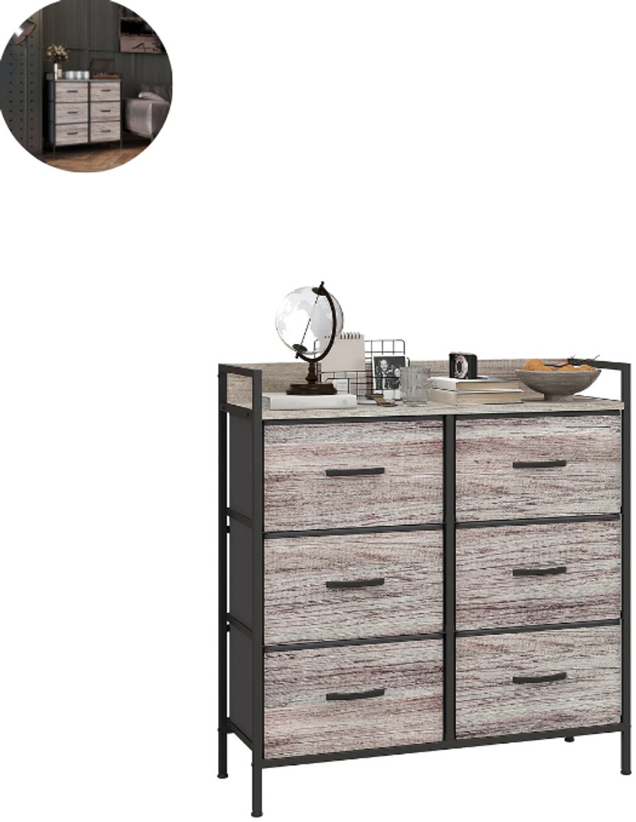 GranMaison Ladekasten - Slaapkamer - Kledingkasten - Commode - Organizer - Massief - Grijs+Zwart