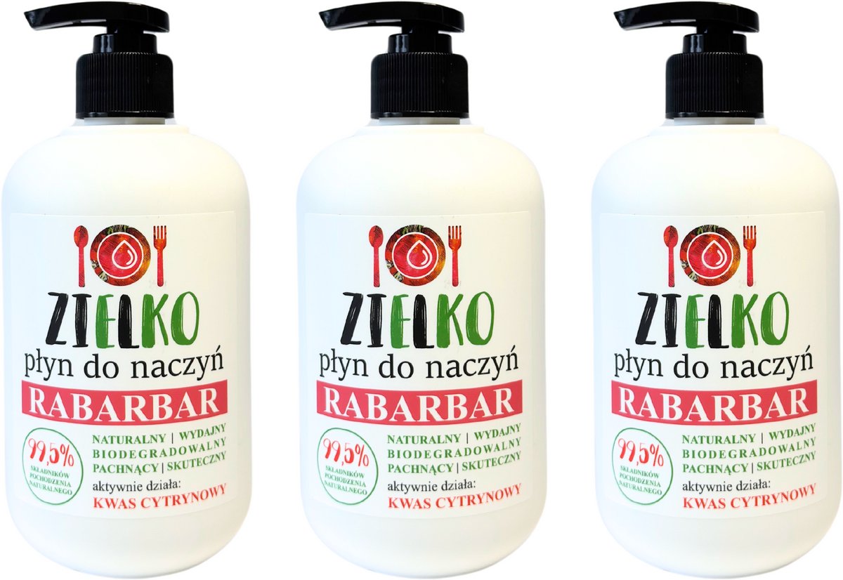 ZIELKO Afwasmiddel Rabarber – 3×500 ml – Ecologisch Voordeelpak