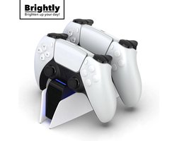 Brightly® Oplaadstation geschikt voor Playstation 5 DualSense Controller - LED Indicatie - Controller Oplader - PS5 Oplader - USB-C - Dual charge - Charging station - Wit