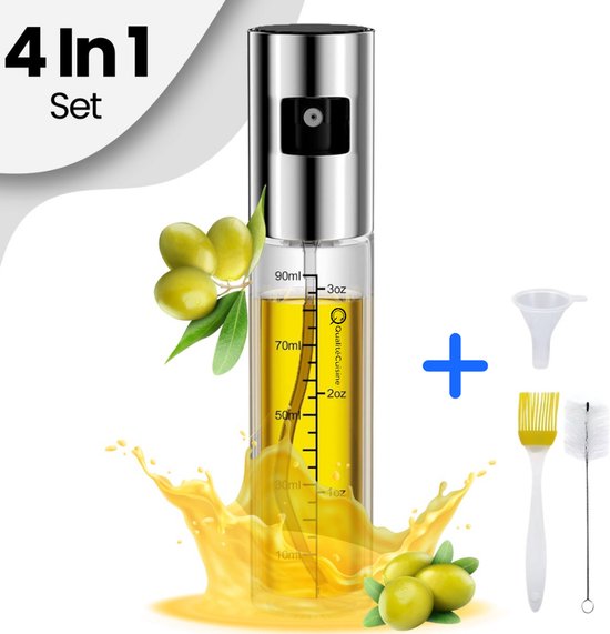 QualitéCuisine Olijfolie Sprayer - Incl. Bakkwast en trechter - 100ml - Olieverstuiver - Cooking & Bakspray - Olie Sprayfles - Olie Dispenser - Keukenspray - BBQ Spray